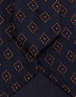 Blue silk tie with orange geometric jacquard
