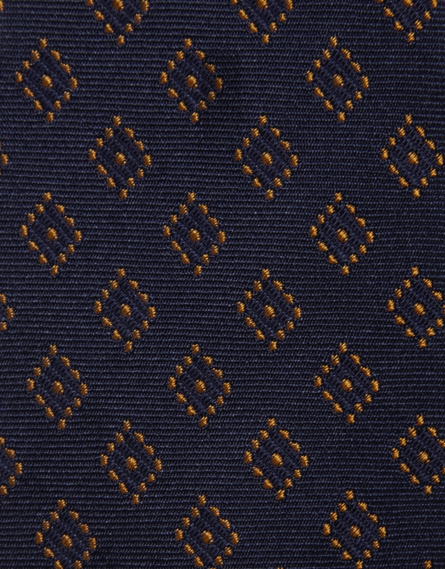 Corbata de seda azul con jacquar geométrico naranja