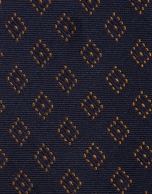 Blue silk tie with orange geometric jacquard