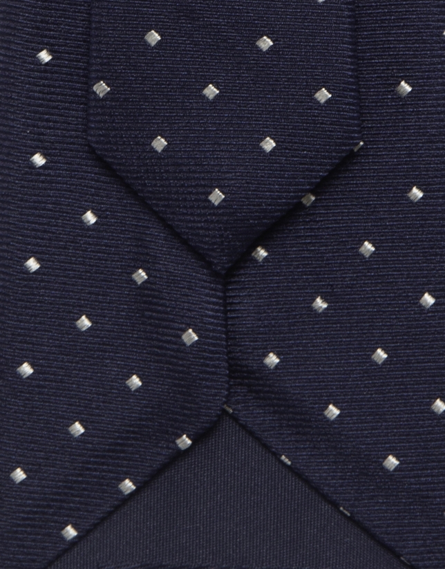 Navy blue jacquard silk tie with white trim
