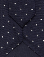 Navy blue jacquard silk tie with white trim