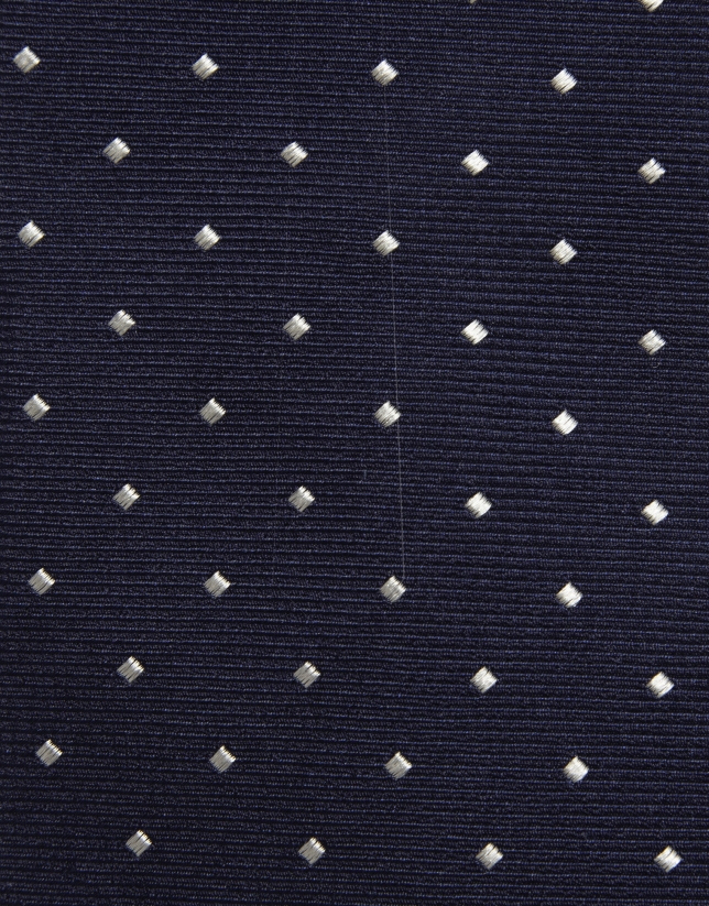 Navy blue jacquard silk tie with white trim