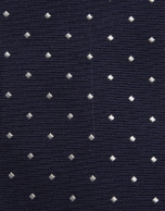 Navy blue jacquard silk tie with white trim
