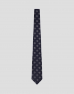 Corbata de seda marino jacquar fantasía blanco
