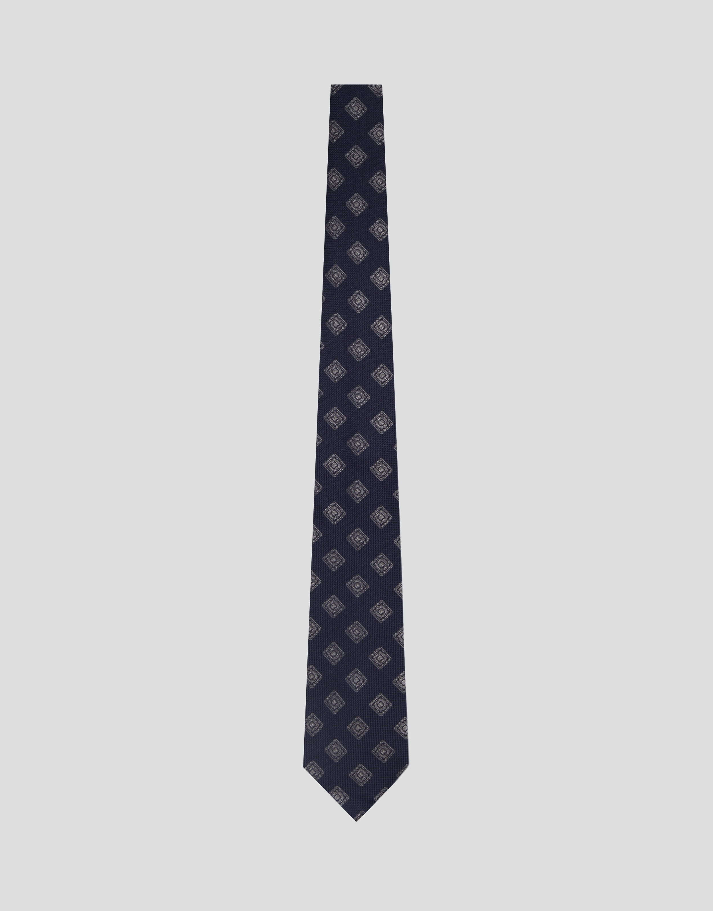 Corbata de seda marino jacquar fantasía blanco