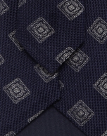 Corbata de seda marino jacquar fantasía blanco
