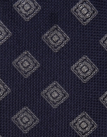 Corbata de seda marino jacquar fantasía blanco
