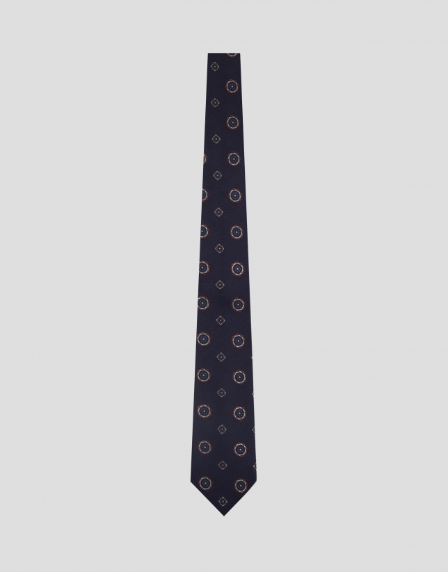 Corbata de seda marino jacquar fantasía rojo/blanco