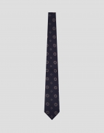 Corbata de seda marino jacquar fantasía rojo/blanco