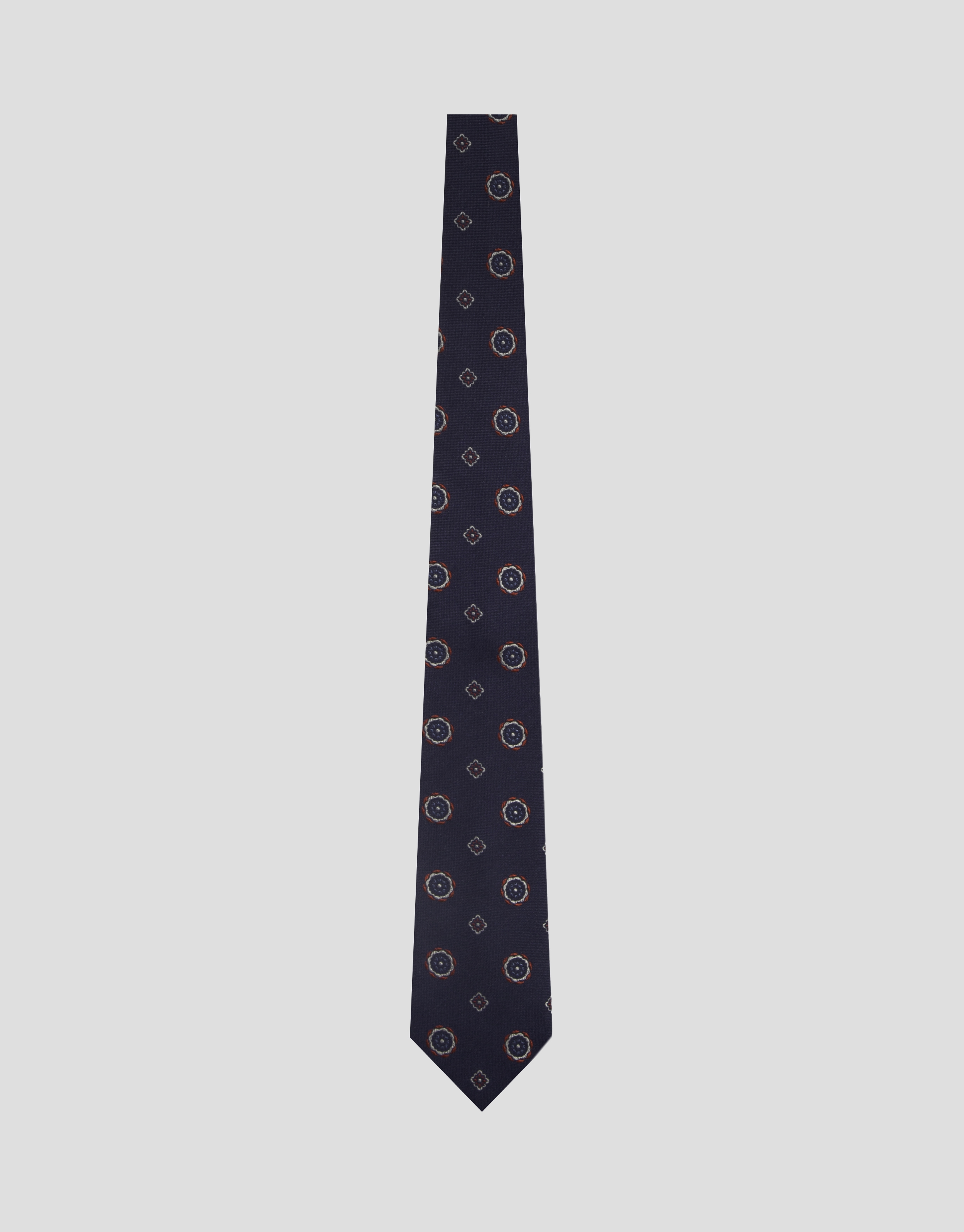 Corbata de seda marino jacquar fantasía rojo/blanco