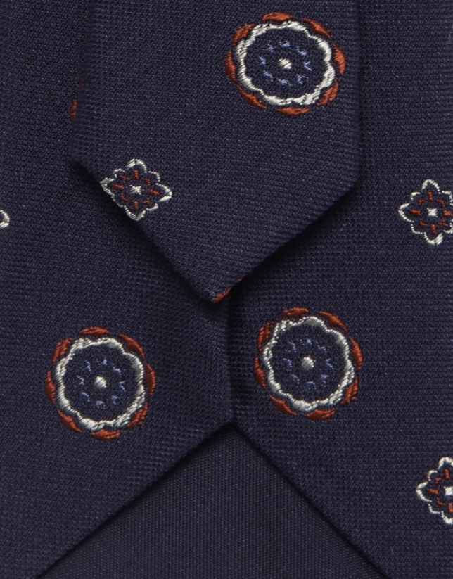Corbata de seda marino jacquar fantasía rojo/blanco