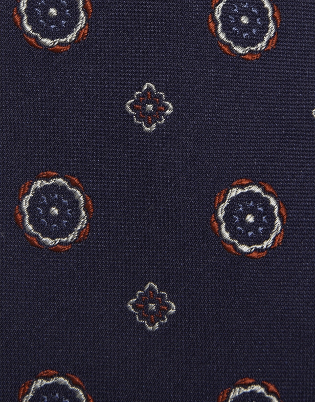 Corbata de seda marino jacquar fantasía rojo/blanco