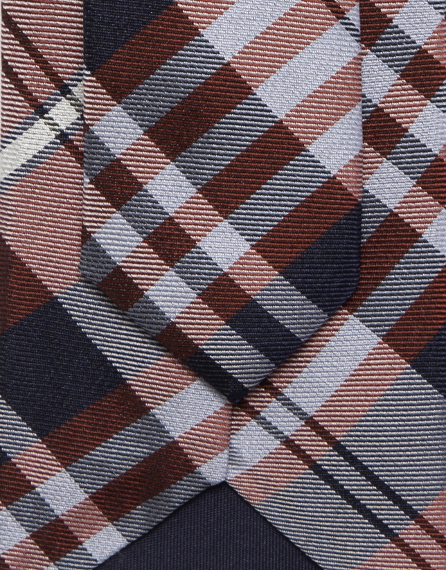 Corbata de seda cuadrados tonos rojo/marino/blanco