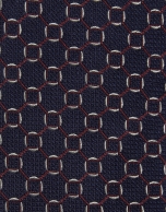 Navy silk tie with dark red and white jacquard