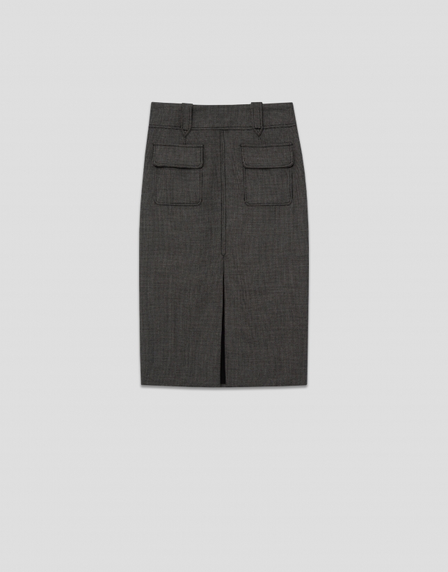 Skirt with grey micro-patterned front pleat