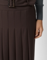 Brown straight midi skirt with front pleats