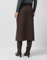 Brown straight midi skirt with front pleats
