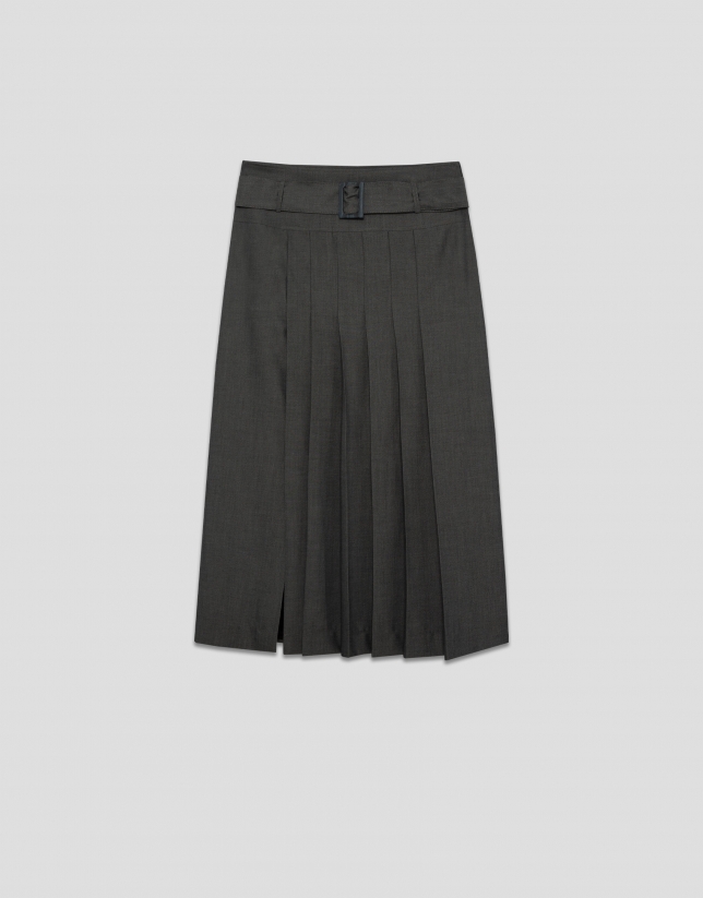 Falda midi recta con tablas delanteras gris