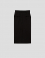 Black straight midi skirt with front slit