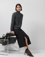 Black straight midi skirt with front slit