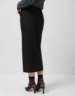 Black straight midi skirt with front slit