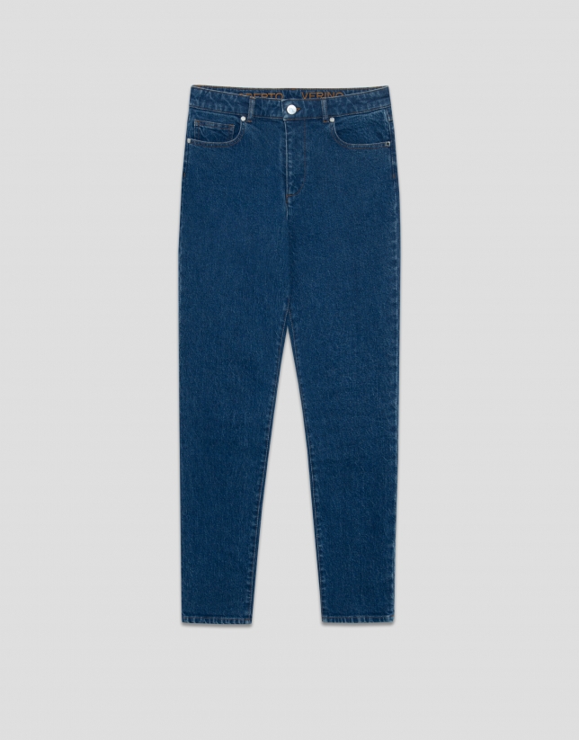 Pantalón vaquero slim talle alto azul