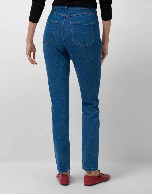 Pantalón vaquero slim talle alto azul