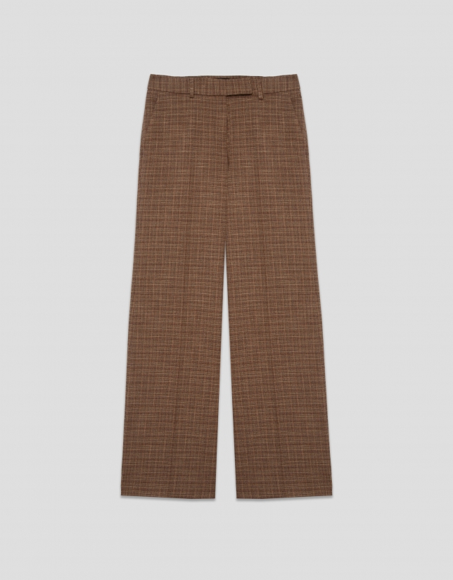 Pantalón recto cuadro cámel