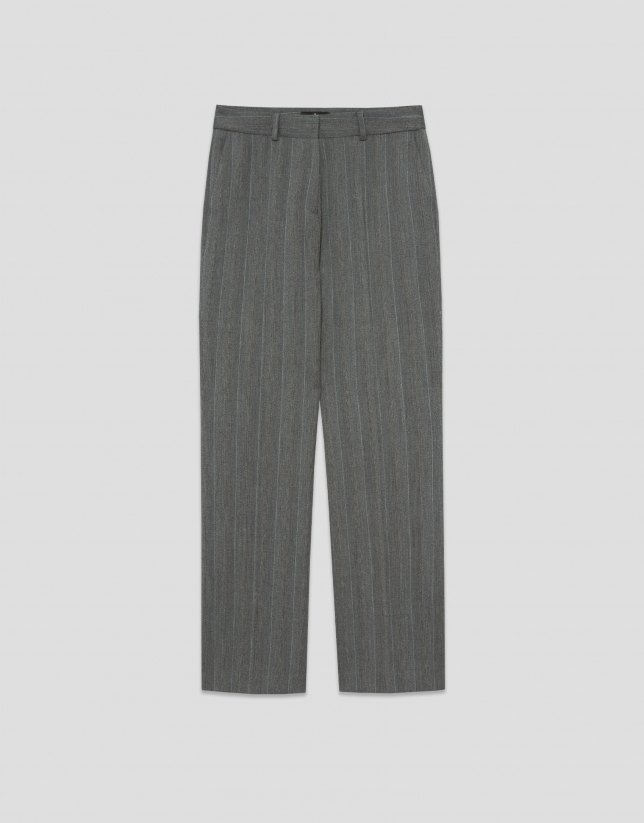 Pantalón recto espiga gris con perfil cámel