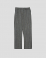 Pantalón recto espiga gris con perfil cámel