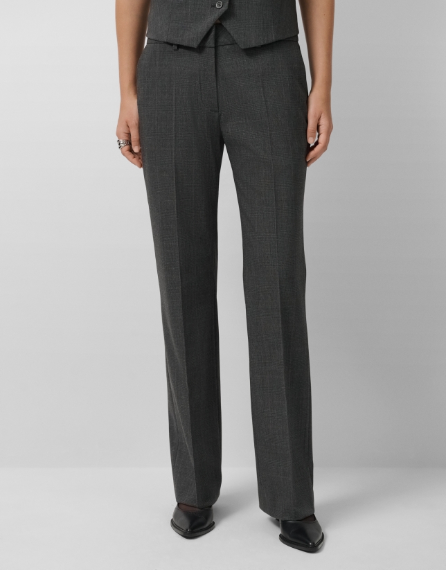 Medium grey Wales check straight trousers