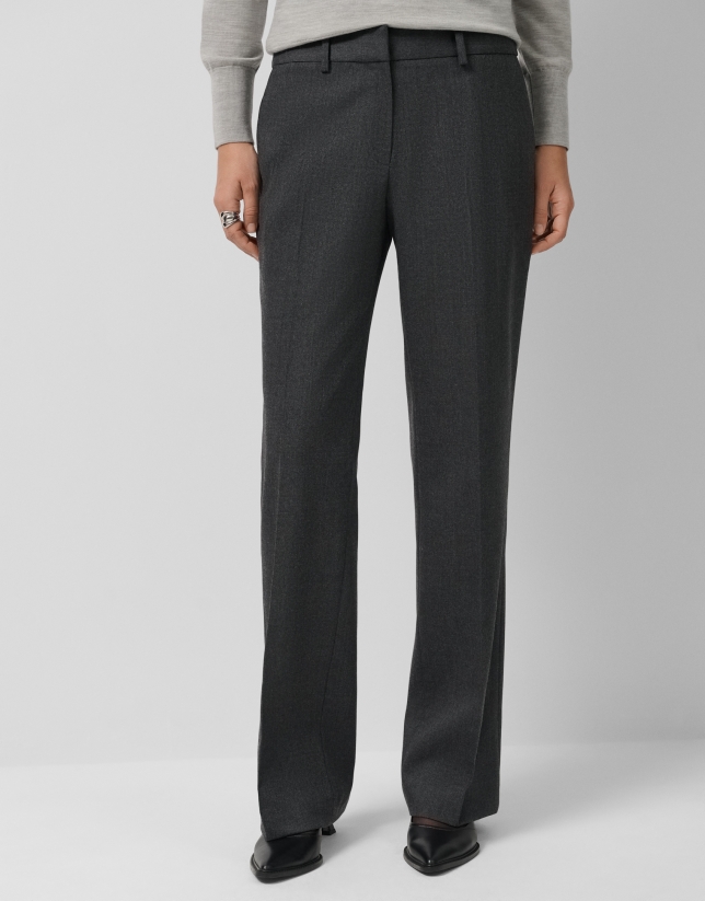 Grey melange straight trousers