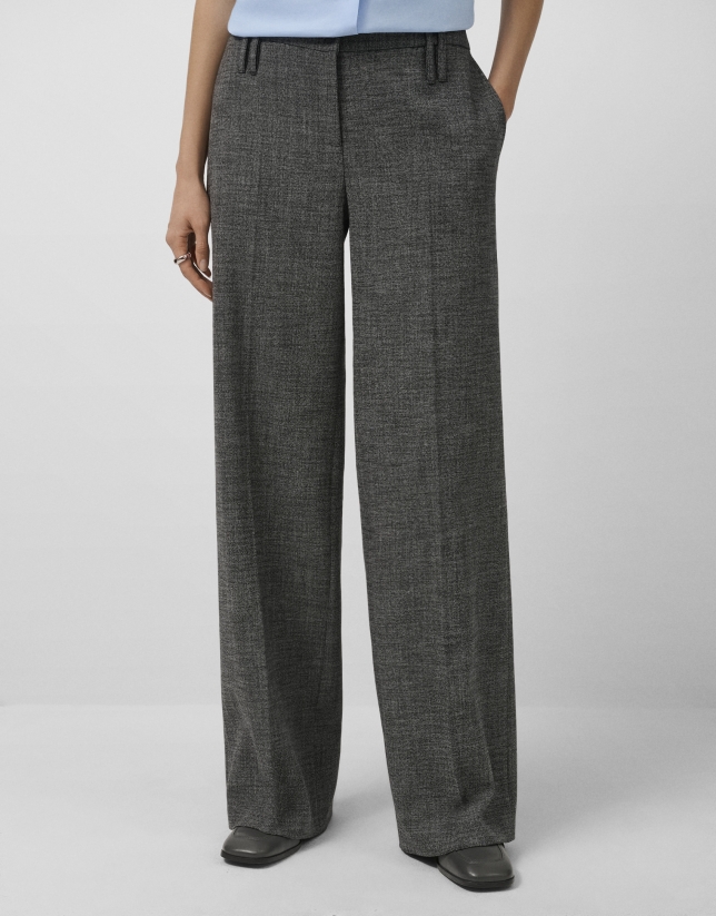 Pantalón recto con doble trabilla punté gris