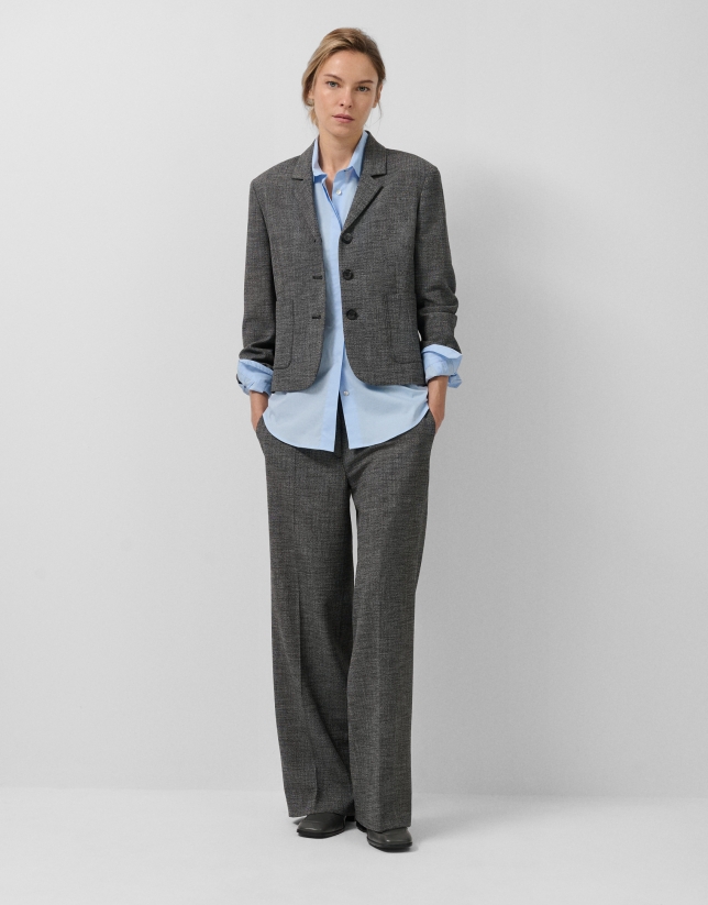 Pantalón recto con doble trabilla punté gris