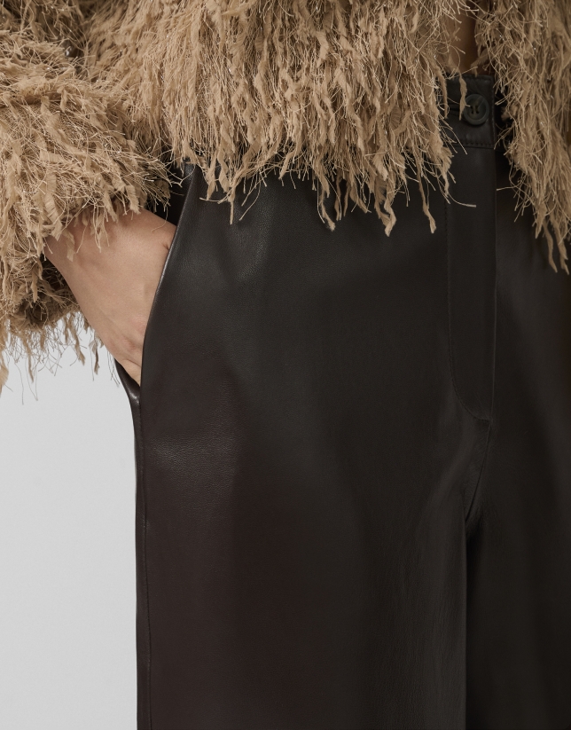 Brown napa wide-legged trousers