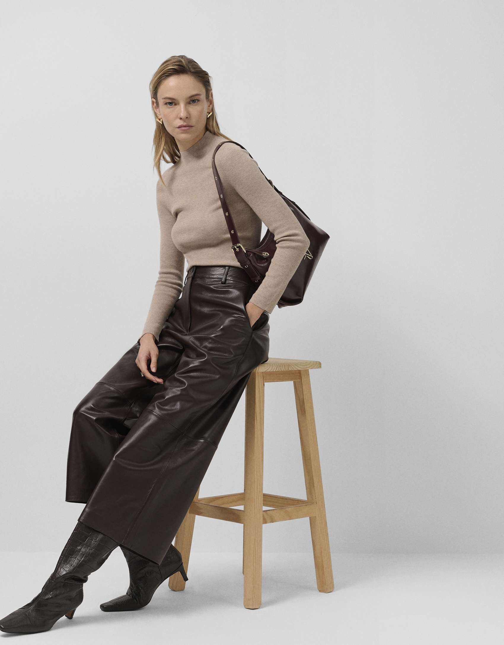 Pantalón ancho napa marrón