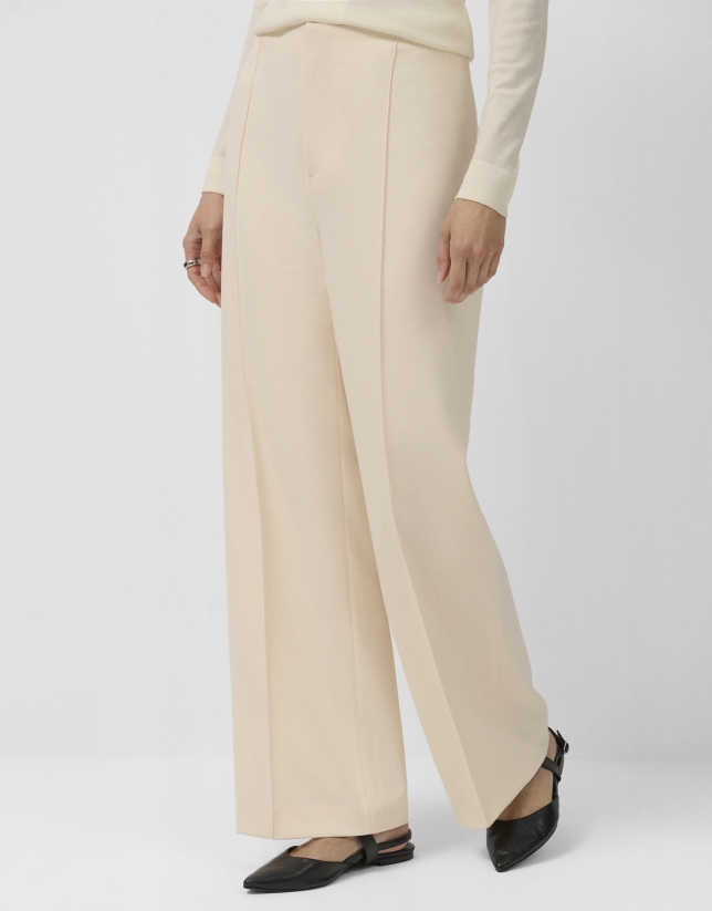 Pantalón recto talle alto crepé crudo