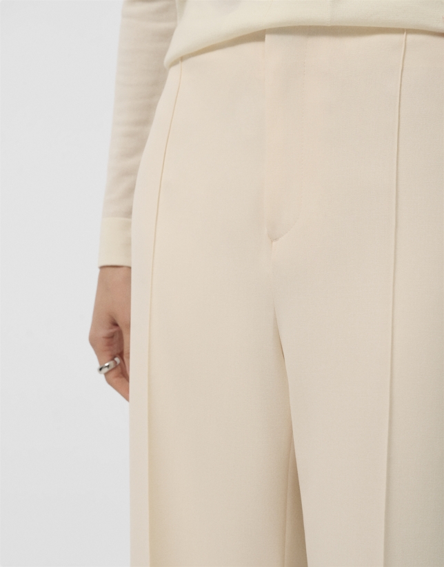 Pantalón recto talle alto crepé crudo