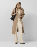 High-waisted straight-leg ecru crepe trousers