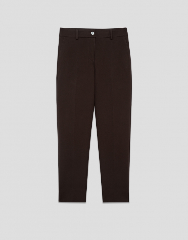 Pantalón punto elástico marrón