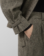 Wide-leg trousers with black and beige herringbone pleats