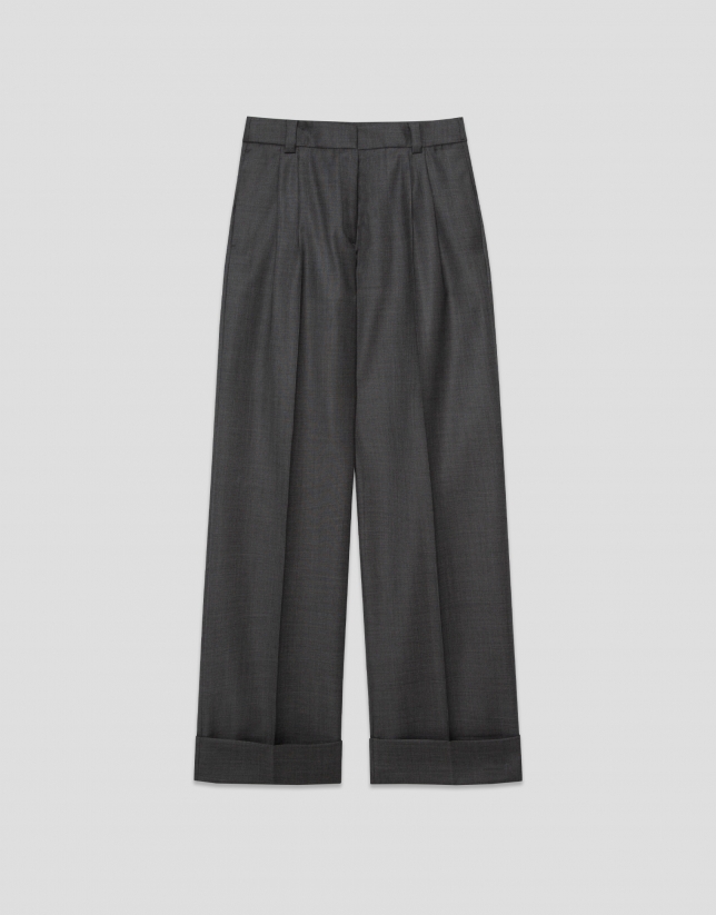 Men's cut pleated trousers in grey wool