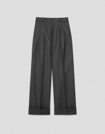 Men's cut pleated trousers in grey wool
