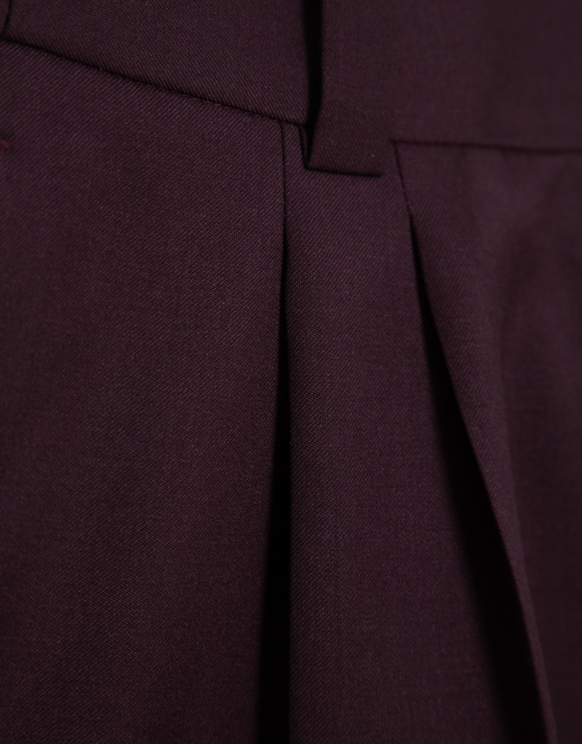 Pantalón pinzas corte masculino lana burdeos