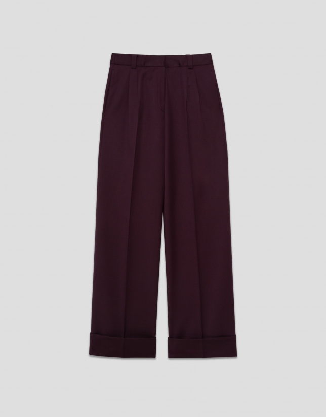Pantalón pinzas corte masculino lana burdeos