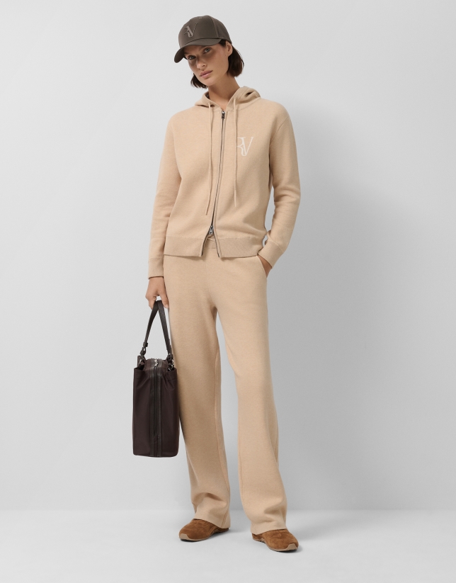 Pantalón jogger punto tricotado beige