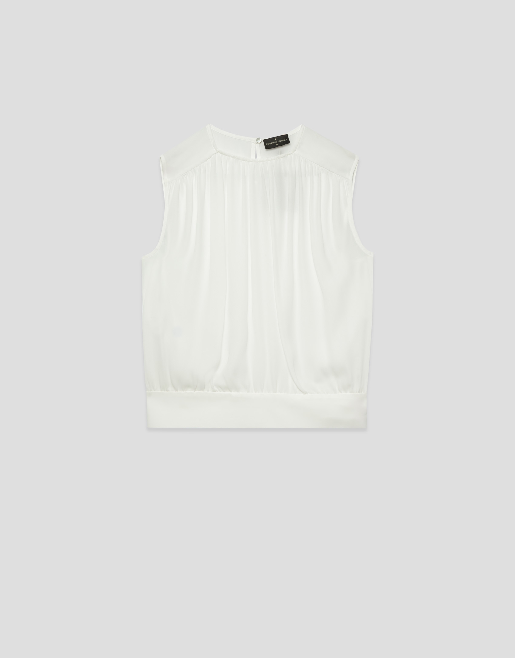 Sleeveless puffed blouse in ecru crepe