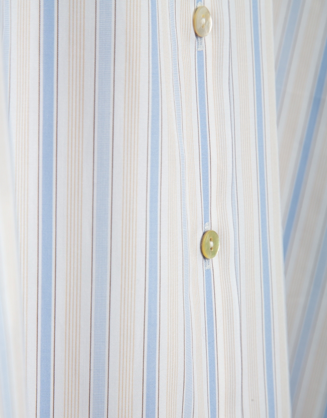 White cotton shirt with blue and beige stripes
