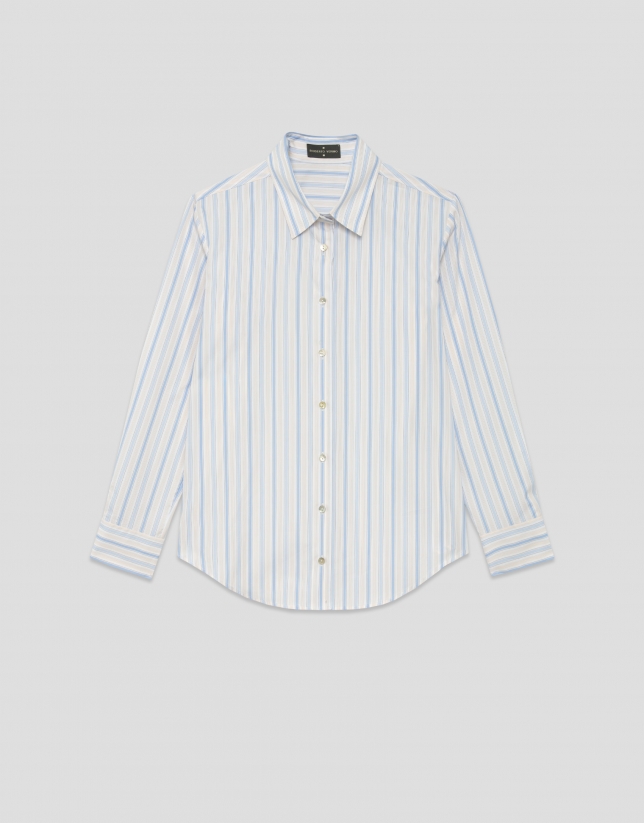 Camisa algodón con listas azules y beige