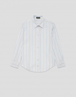 Camisa algodón con listas azules y beige